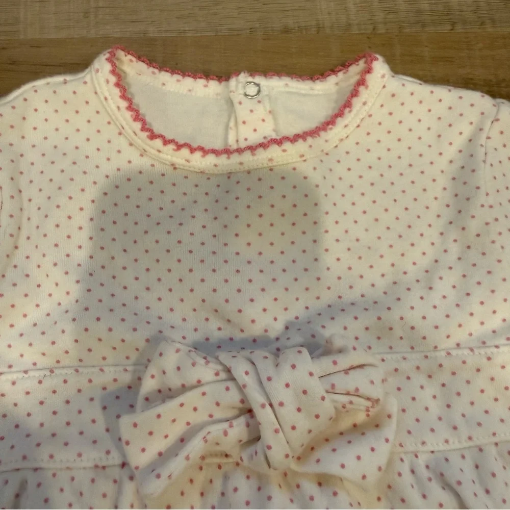 Jacadi Paris Baby Girls White and Pink Polka Dot Onesie size 6 months